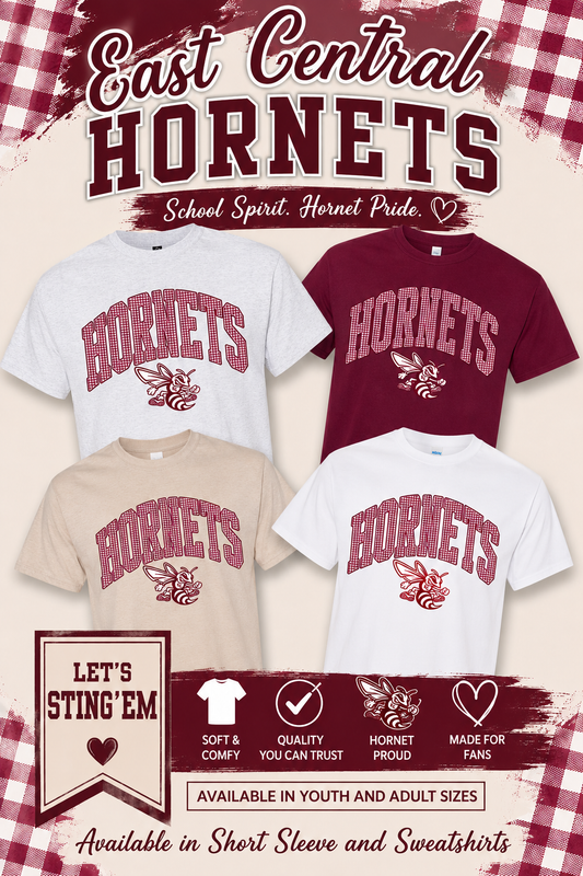Maroon Gingham Hornets with Mascot