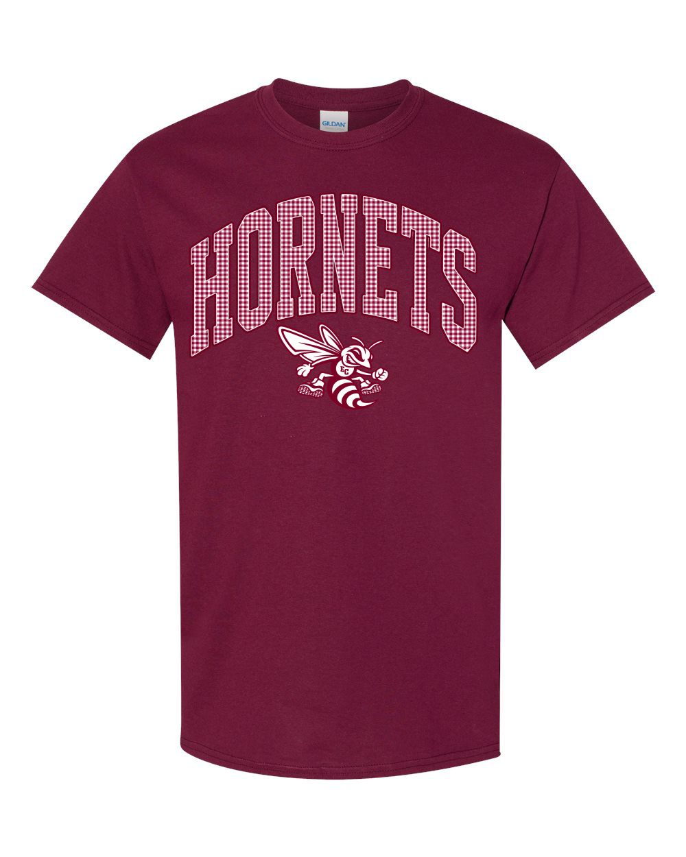 Maroon Gingham Hornets with Mascot